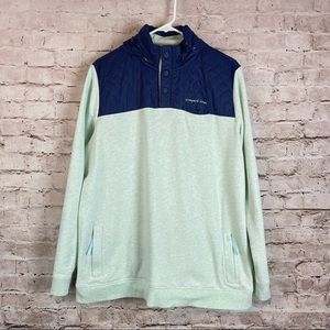 Vineyard Vines XL Performance Shep Pullover Hood Pockets Mint Green Navy Blue VV